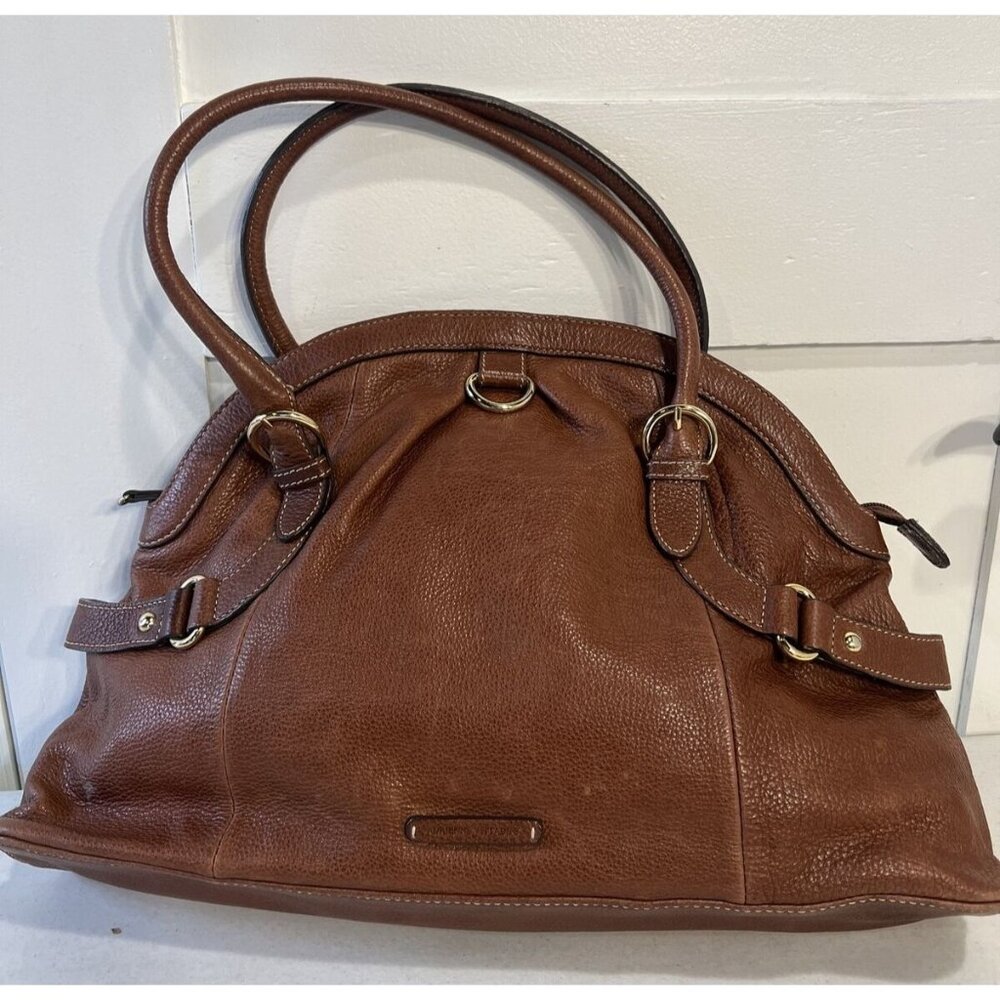 Brown Leather Adrienne Vittadini Purse Shoulder Bag Handles & Gold-Tone Hardware